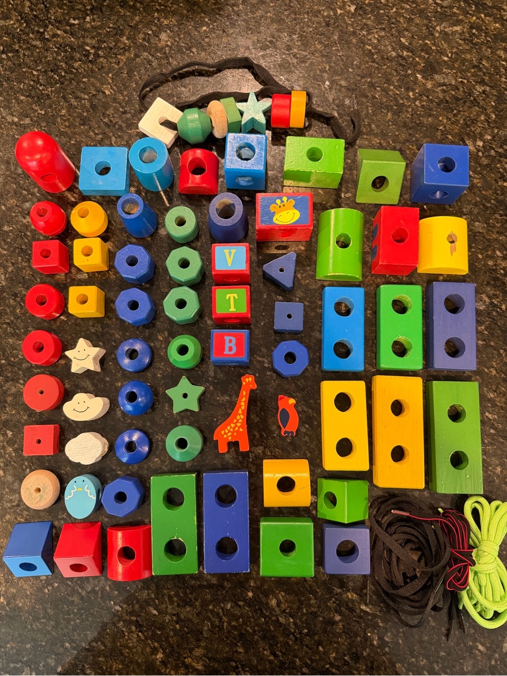 Wooden Lacing Blocks With Laces - Set Of 70 Pieces